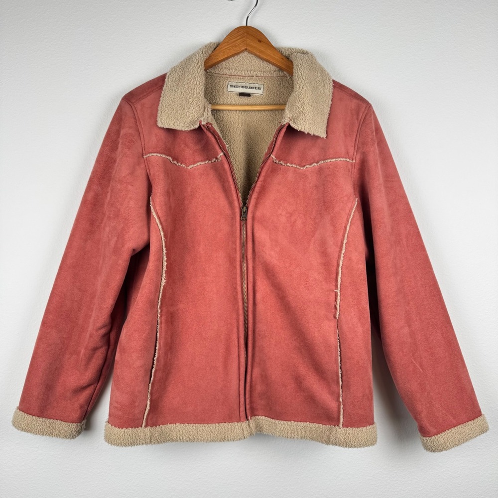 Bit & Bridle Faux Suede Jacket Womens XL Pink Excellent Western Sherpa Lined Zip